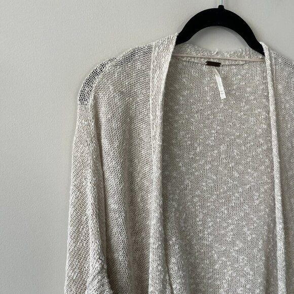 Free People Textured Linen Open-Front Casual Kimono Cardigan Gray XS - Picture 4 of 7